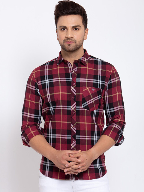 

Canstol Men Maroon Tartan Checks Opaque Checked Casual Shirt