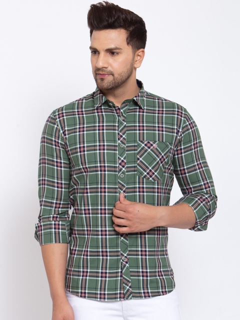 

Canstol Men Olive Green & Maroon Opaque Checked Pure Cotton Casual Shirt