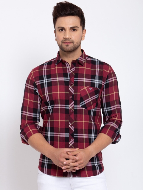 

Canstol Men Maroon & Black Tartan Checked Casual Shirt
