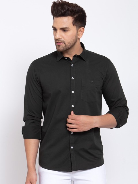 

Canstol Men Black Opaque Pure Cotton Casual Shirt