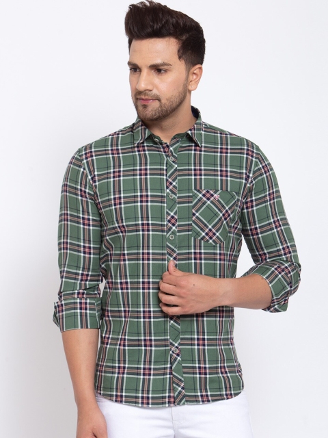 

Canstol Men Olive Green Tartan Checked Casual Shirt