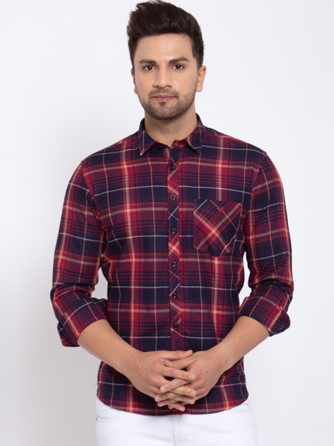 

Canstol Men Navy Blue & Maroon Tartan Checked Casual Shirt
