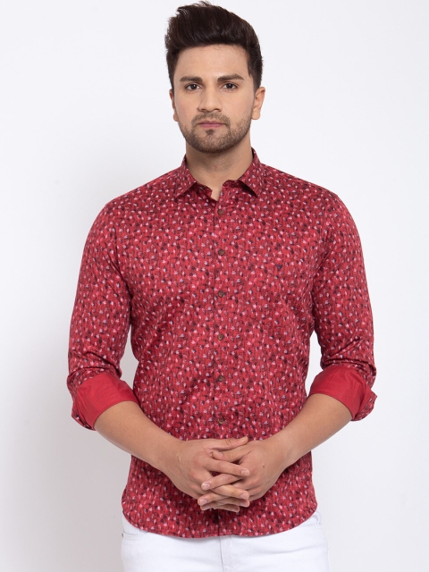 

Canstol Men Red Pure Cotton Opaque Floral Printed Casual Shirt