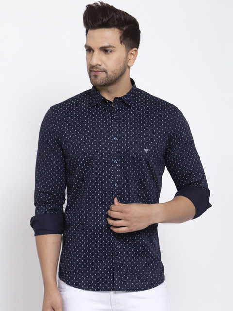 

Canstol Men Navy Blue Opaque Printed Casual Shirt