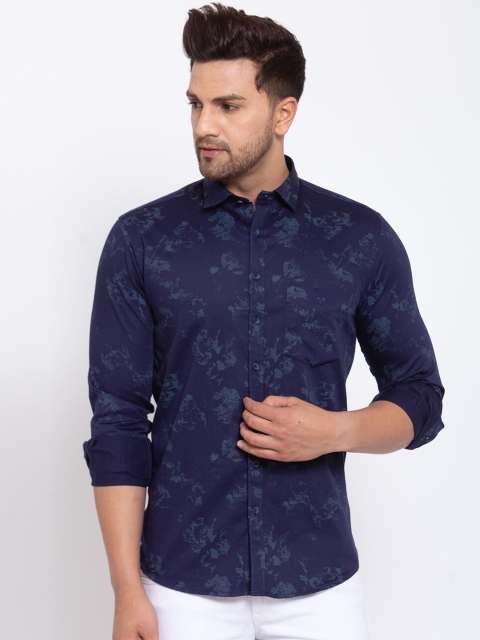 

Canstol Men Navy Blue Floral Opaque Printed Pure Cotton Casual Shirt