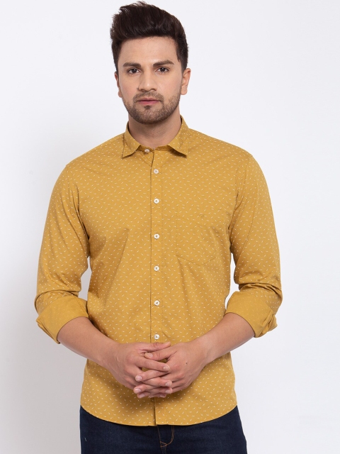 

Canstol Men Yellow Opaque Pure Cotton Casual Shirt