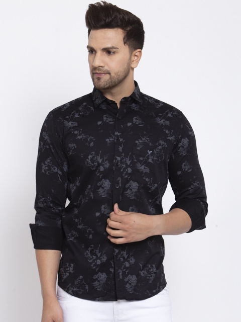 

Canstol Men Black & Grey Floral Opaque Printed Pure Cotton Casual Shirt