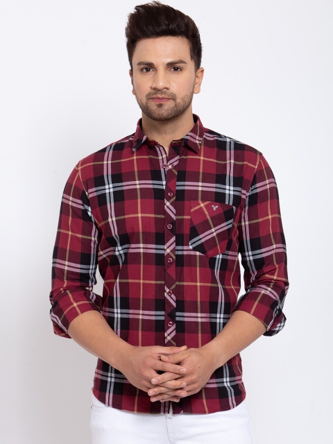 

Canstol Men Maroon Tartan Checked Casual Shirt