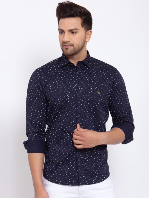 

Canstol Men Navy Blue Opaque Printed Casual Shirt