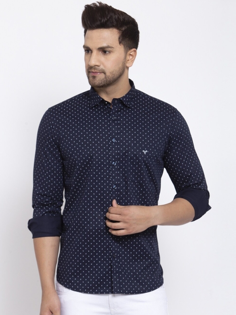 

Canstol Men Navy Blue Opaque Printed Cotton Casual Shirt