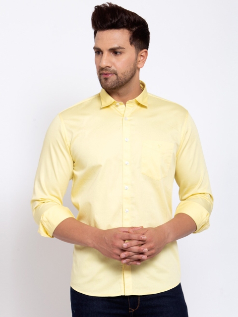 

Canstol Men Yellow Opaque Pure Cotton Casual Shirt