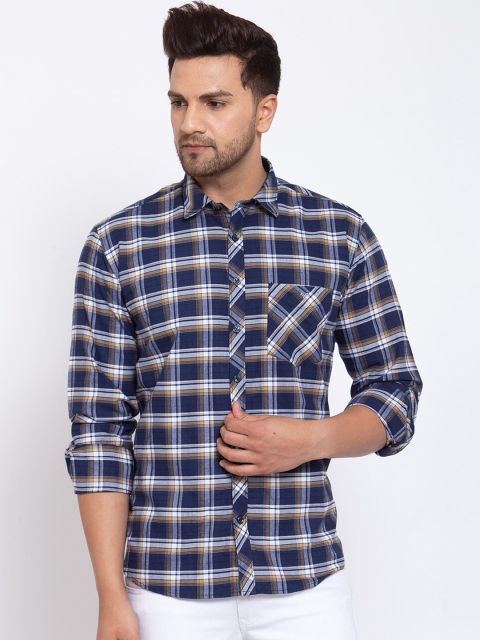 

Canstol Men Navy Blue & White Opaque Checked Pure Cotton Casual Shirt