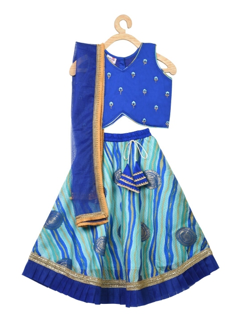 

Kinder Kids Girls Blue Embroidered Ready to Wear Lehenga & Blouse With Dupatta