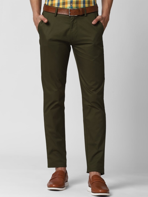 

Peter England Casuals Men Olive Green Slim Fit Pure Cotton Trousers