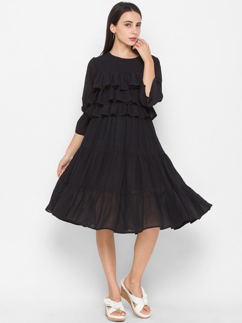 

ZOLA Black Chiffon A-Line Dress