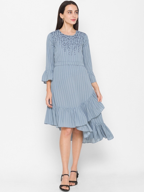 

ZOLA Women Blue & White Striped Georgette Midi Dress