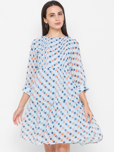 

ZOLA Blue & Orange Chiffon A-Line Dress