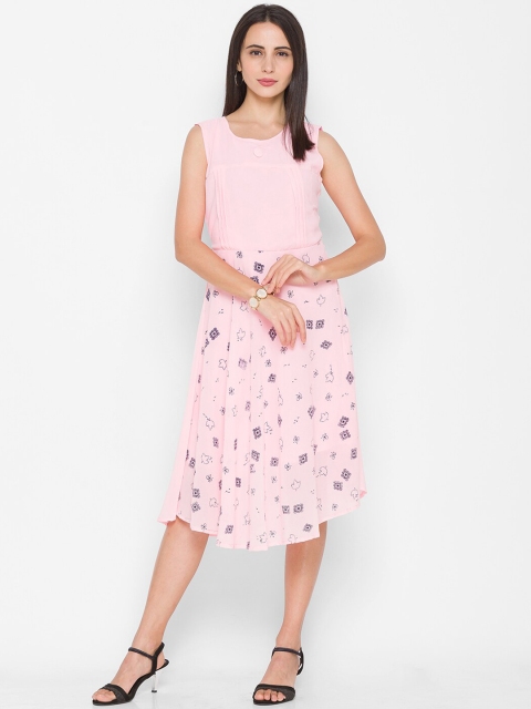 

ZOLA Women Pink & Black Printed Chiffon Midi Dress