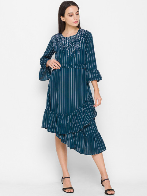 

ZOLA Blue Striped Georgette Midi Dress