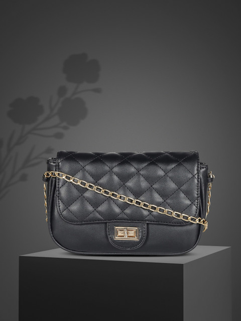 

CRUSSET Black Textured Structured Sling Bag with Quilted