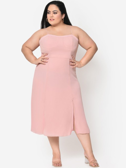 

wild U Plus Size Peach-Coloured Georgette A-Line Midi Dress