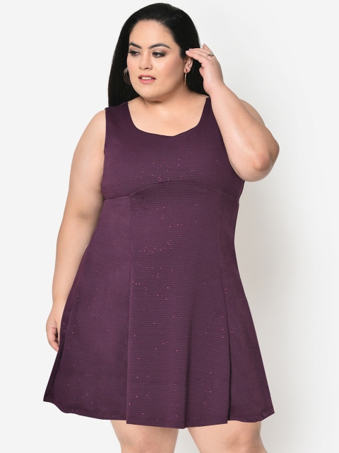 

wild U Women Plus Size Purple Glitter Scuba A-Line Dress