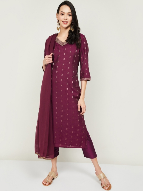 

Melange by Lifestyle Women Purple Regular Kurta with Trousers & Dupatta