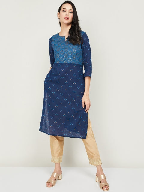 

Melange by Lifestyle Women Navy Blue Ethnic Motifs Printed Kurta