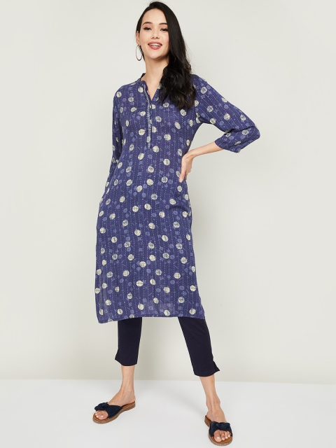 

Melange by Lifestyle Women Navy Blue & Off White Geometric Printed Kurta
