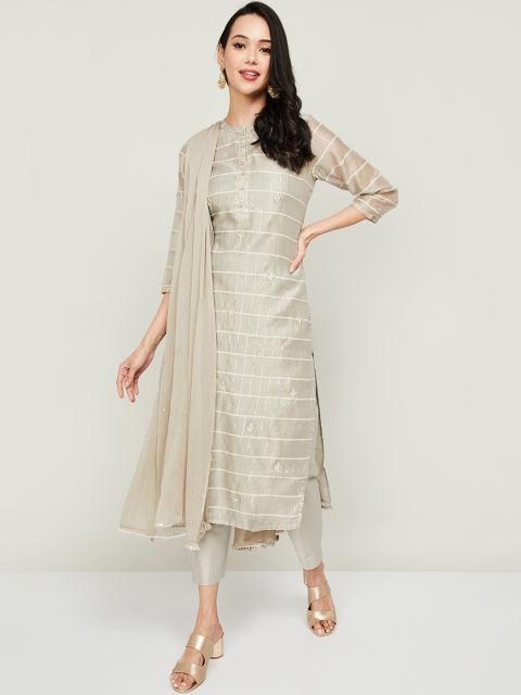 

Melange by Lifestyle Women Grey Layered Kurta with Trousers & With Dupatta