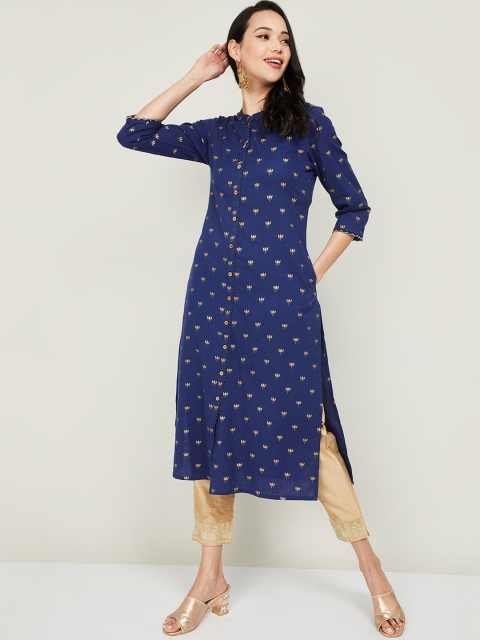 

Melange by Lifestyle Women Navy Blue & Gold-Toned Floral Printed Kurta