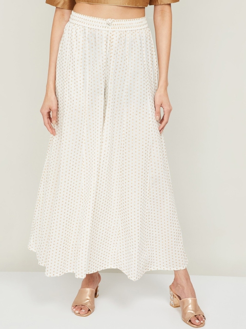

Melange by Lifestyle Women Off White & Gold-Toned Printed Cotton Parallel Trousers