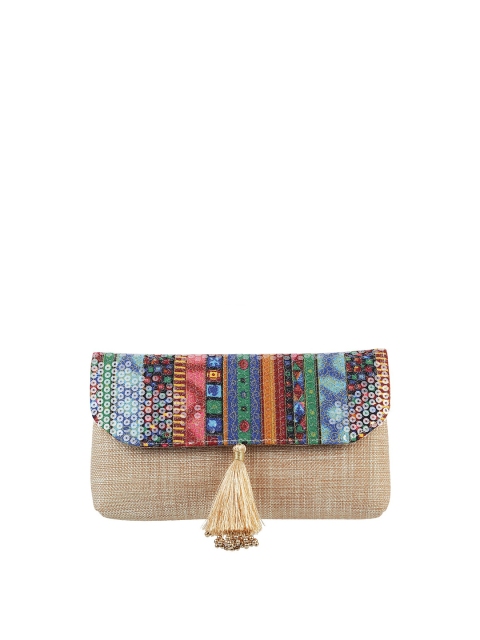 

Metro Women Gold-Toned & Green Embroidered Embellished Purse Clutch