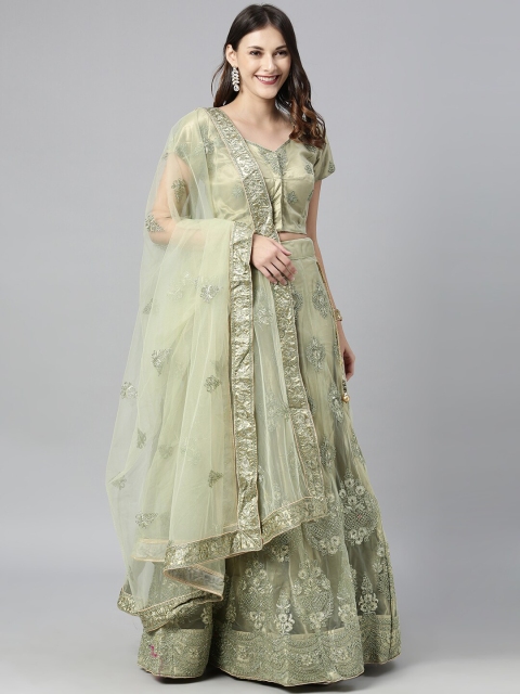 

The Chennai Silks Women Green Embroidered Ready To Wear Lehenga Choli with Dupatta