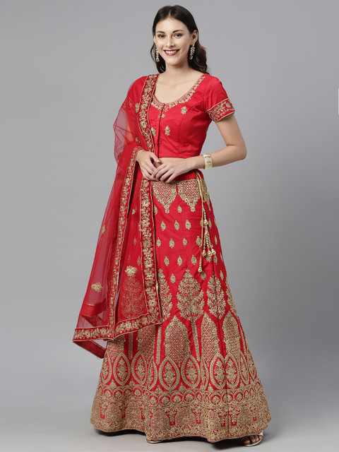 

The Chennai Silks Red Embroidered Ready To Wear Lehenga Choli with Dupatta