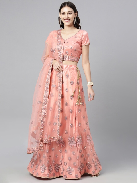 

The Chennai Silks Peach-Coloured Embroidered Ready To Wear Lehenga Choli with Dupatta