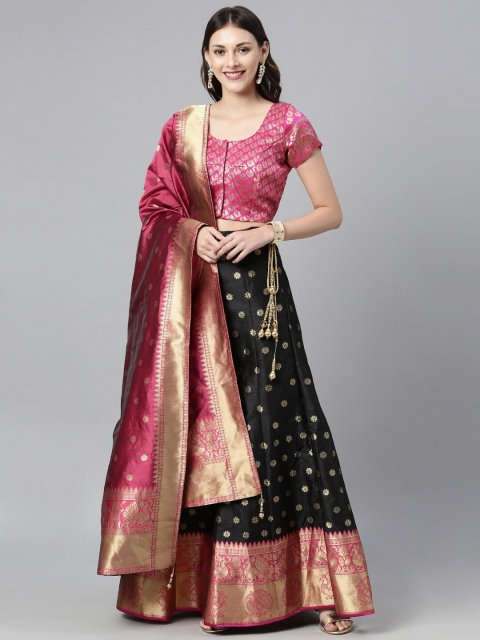

The Chennai Silks Black & Pink Woven Designed Ready To Wear Lehenga Choli with Dupatta