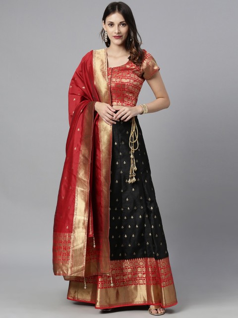 

The Chennai Silks Women Black & Red Woven Designed Ready To Wear Lehenga Choli & Dupatta