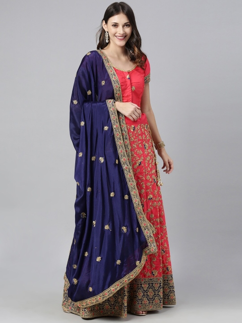 

The Chennai Silks Red & Blue Embroidered Ready To Wear Lehenga Choli with Dupatta