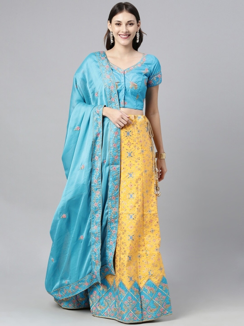 

The Chennai Silks Yellow & Blue Embroidered Ready To Wear Lehenga Choli with Dupatta