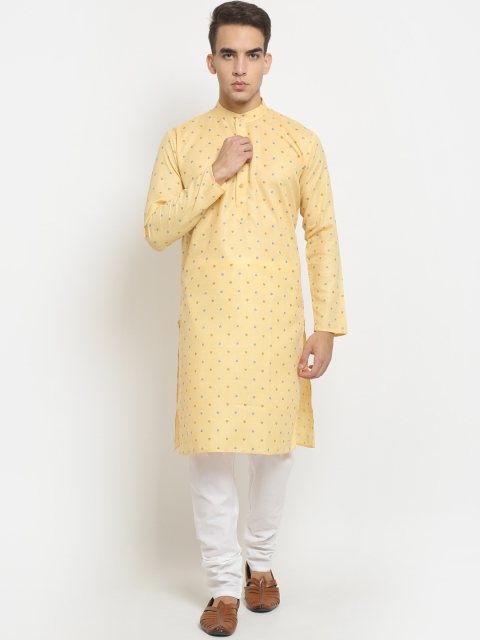 

NEUDIS Men Yellow Printed Regular Pure Cotton Kurta with Churidar
