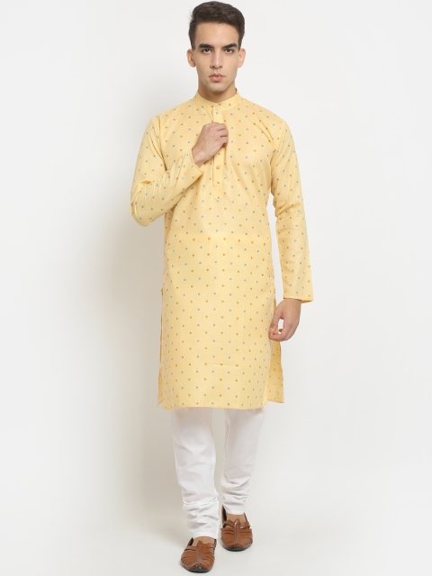 

NEUDIS Men Yellow & Blue Geometric Printed Indie Prints Handloom Kurta