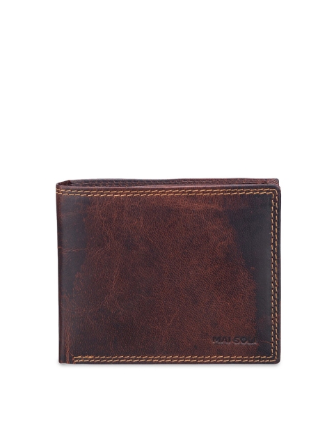 

MAI SOLI Men Brown Textured Genuine Leather RFID Protected Dark Vintage Two Fold Wallet