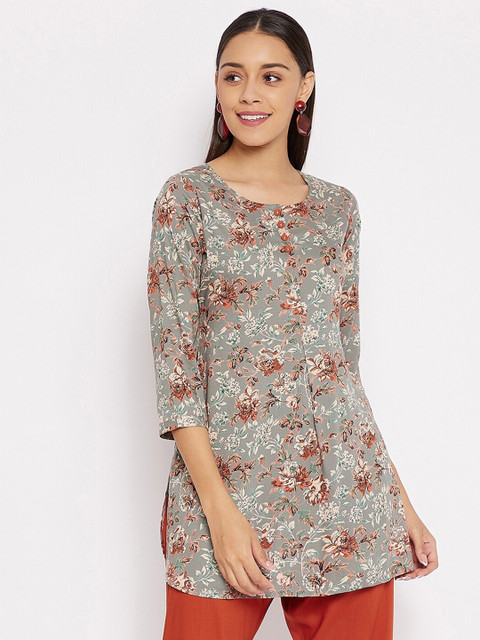

Tissu Women Grey & Brown Floral Printed Straight Kurti