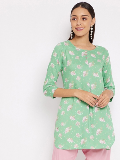 

Tissu Women Green & Pink Floral Printed A-Line Kurti