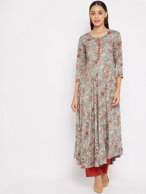 

Tissu Women Grey Floral Printed Floral Anarkali Kurta