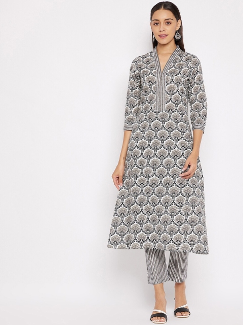 

Tissu Women Black Floral Printed Regular Pure Cotton Kurta with Trousers