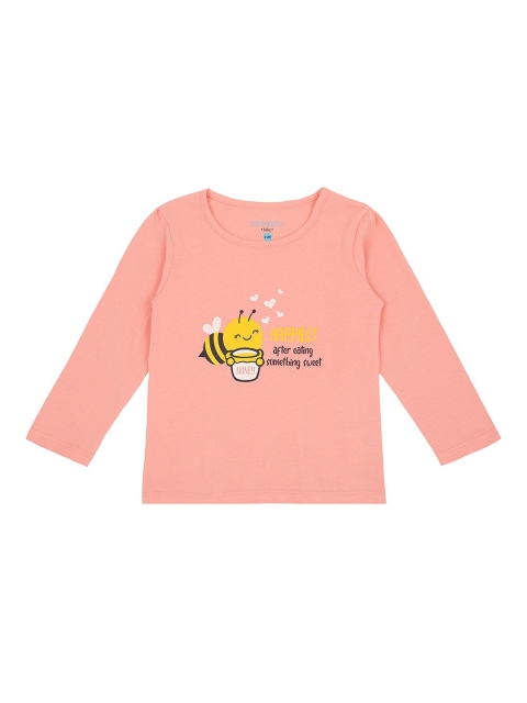 

Pantaloons Baby Girls Peach Printed Applique T-shirt