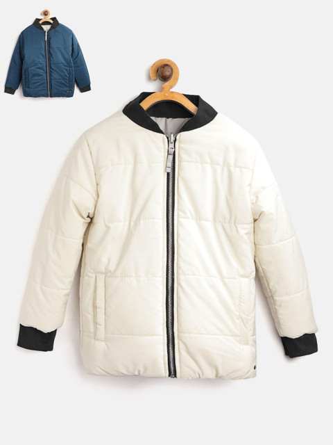 

Cherry Crumble Kids Blue & Off White Solid Reversible Padded Jacket
