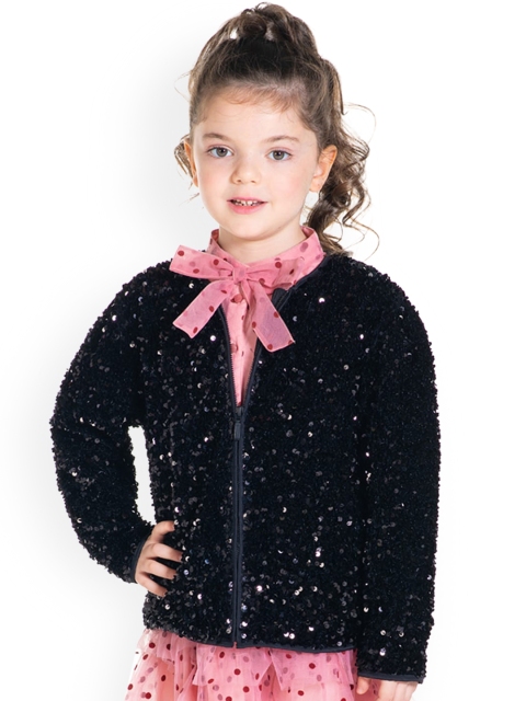 

Cherry Crumble Girls Black Insulator Open Front Jacket